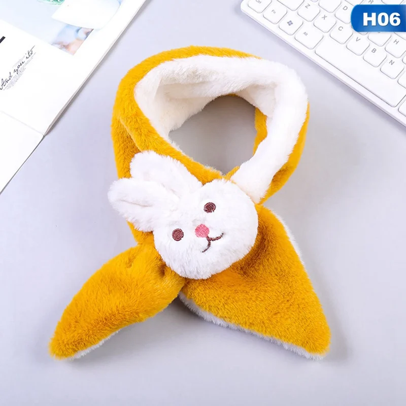 SC0552H06 Зимний детский шарф с рисунком кролика, Детские шарфы с искусственным мехом, теплый детский шарф с меховым помпоном для мальчиков и девочек - Цвет: SC0552H06