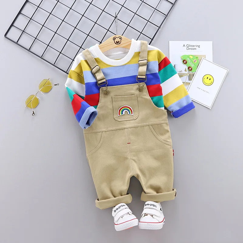 

2019 CHILDREN'S Suspender Trousers Set Childrenswear Autumn New Style Korean-style Rainbow Underwear Baby Autumn Clothing Small