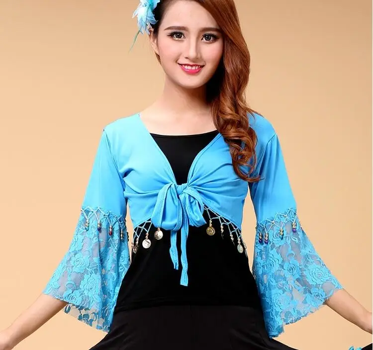 belly dance top women deep v-neck flare sleeve top girls belly dance sexy lace top