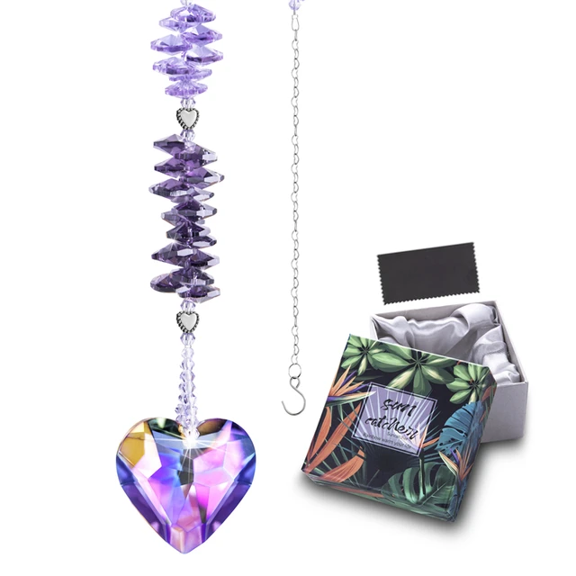H&D Szivárványkészítő Lógó Kristály Napsütő Üveg Tényezett Szívprizma Medál Ablak, Ajándékok Karácsonyi Esküvőre (Lila)