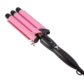 

Hair Curling Iron 3 Barrel Wand Temperature 25mm Adjustable Hair Waver Curling Iron-Pink EU Plug