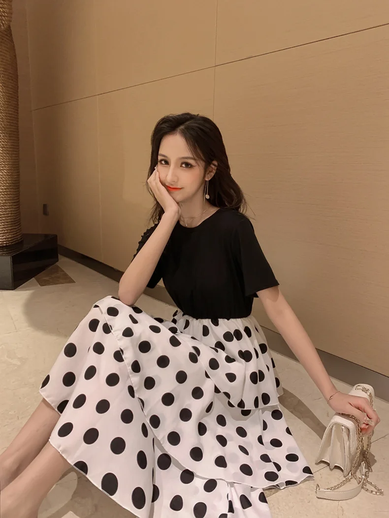Женская футболка, модное повседневное длинное платье, свободное корейское Новое Женское платье в стиле принцессы, милая Женская юбка kawaii