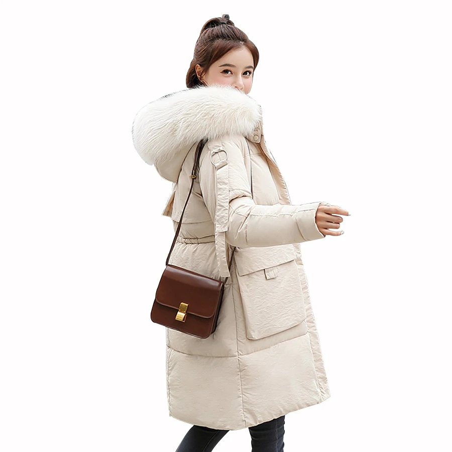 

winter coat women 2019 fur collar hooded cotton long parka outwear warm thicken Pockets Zippers Jacket female long outwear