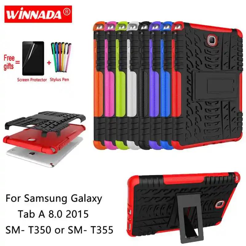 For Samsung galaxy Tab A 8.0 2015 case Tab5 8.0 SM- T350 T355 Tablet Armor case Silicone TPU+PC Shockproof Stand Cover +Film+Pen