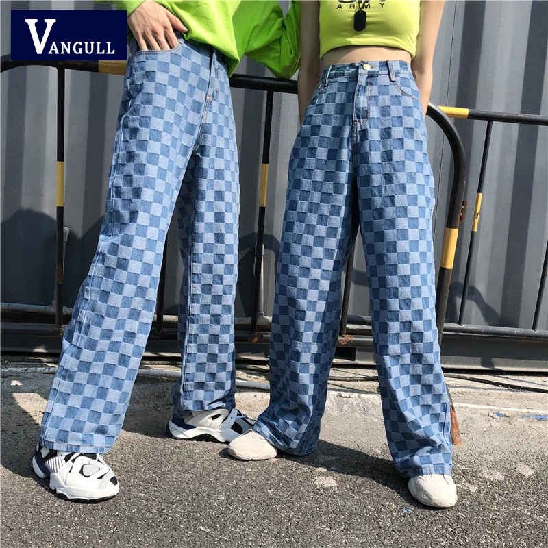 Vangull Harajuku/штаны унисекс с клетчатым узором свободные длинные женские и мужские