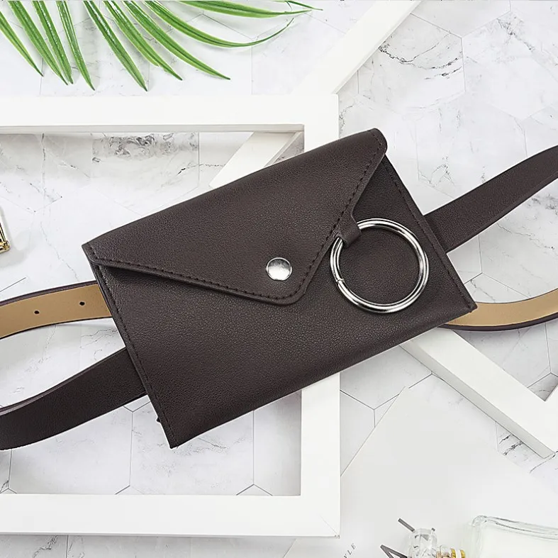 2018 wholesale fashion women's leather waist bag mini mobile phone storage bag with belt