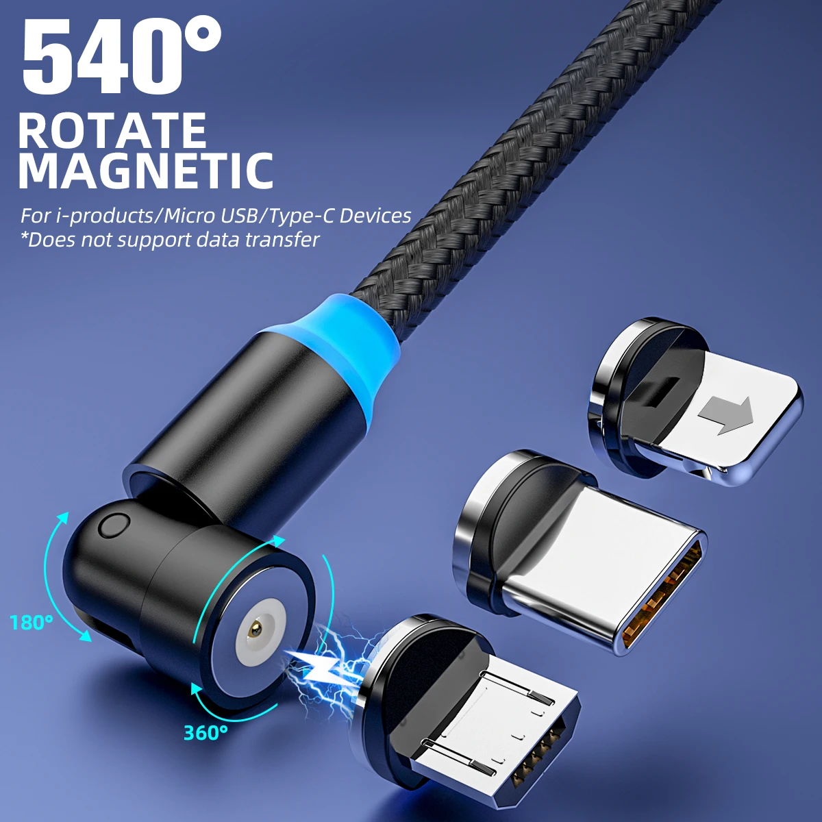 Магнитный кабель FONKEN Micro Type C USB Магнитная Зарядка вращающийся на 540 градусов