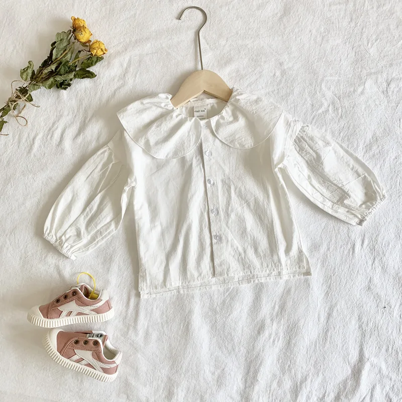Virgilkids2019 New Style GIRL'S Shirt Girls Fold-down Collar Short in Front Long Shirt