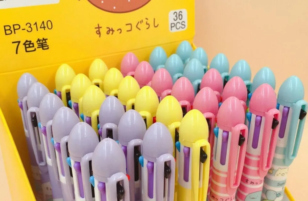 multicolor 7 color japan corner animal ballpoint pen cartoon stationery prize kawaii school gift pen office writing pen 36pc/lot