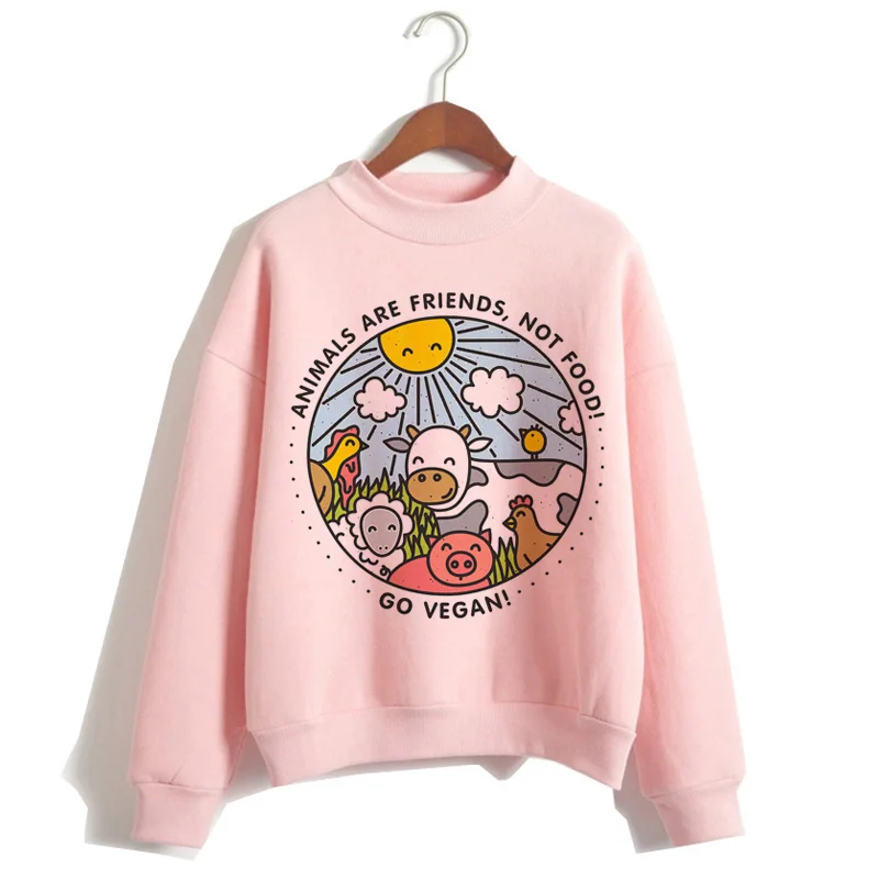 Женская толстовка для веганов; одежда с принтом пчелы Harajuku в Корейском стиле; Kawaii; уличная толстовка с капюшоном с рисунком; Женская Повседневная Толстовка с круглым вырезом - Цвет: P1849ZB-pink