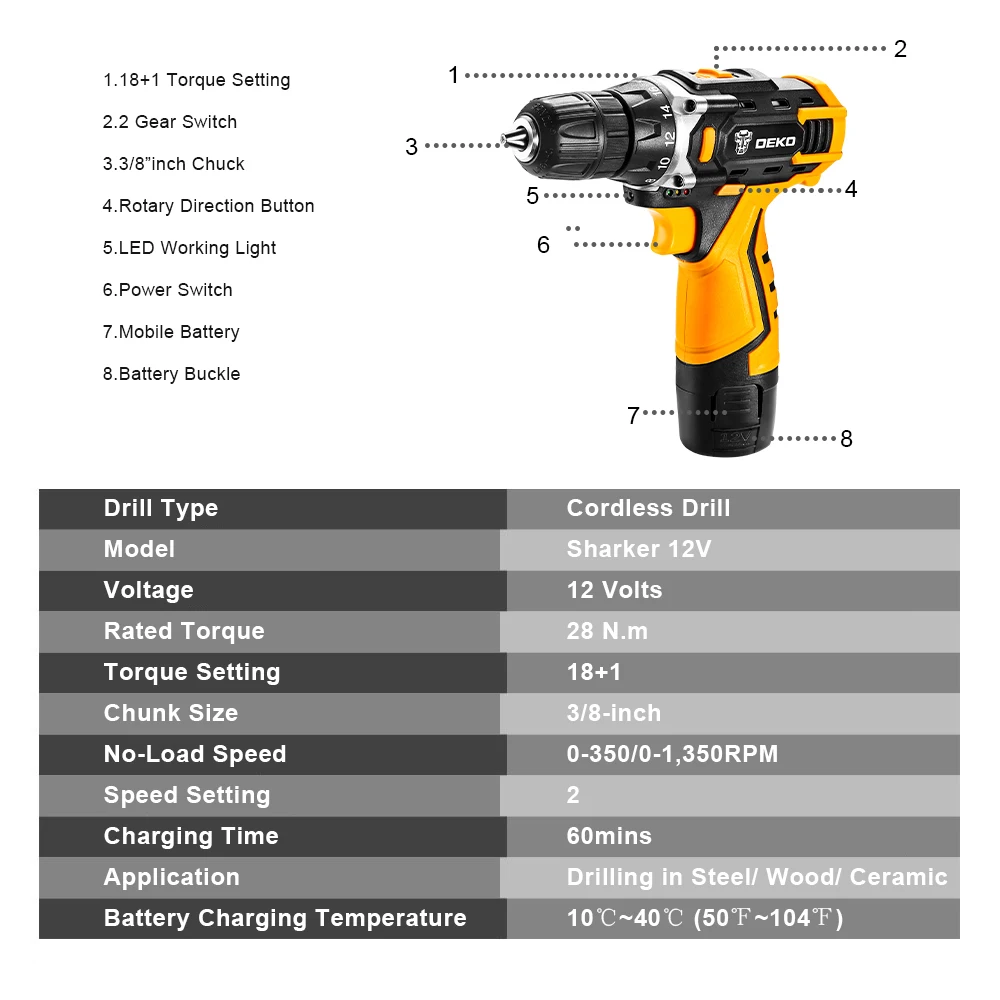 DEKO 12V Аккумуляторная дрель литий ионный аккумулятор мини беспроводной драйвер