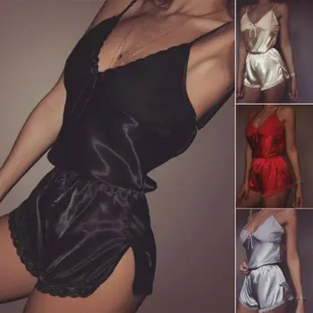 

New Women Ladies Sexy Pajamas Silk Sleepwear Deep V Sling Lingerie Sets Tops Women Sleepwear Set