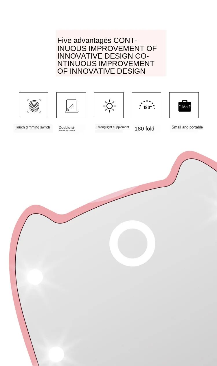 Orelha de Gato Espelho de Maquiagem Menina de Prata Dobrável com Luz Abbashealth Mini Portátil Dobrável Dupla Face Led 6 dupla face espelho de maquiagem dobrável com luz led