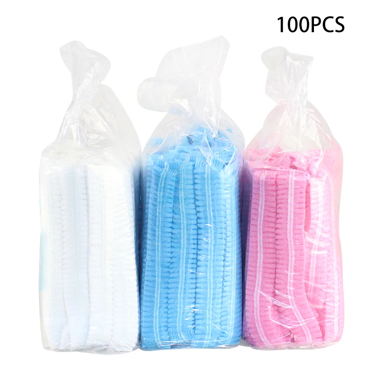 HOT 100 PCS Disposable Caps Shower Clear Waterproof Hat Pleated Anti Dust Hat Women  Bath Bonnet Hair Salon Beauty tools