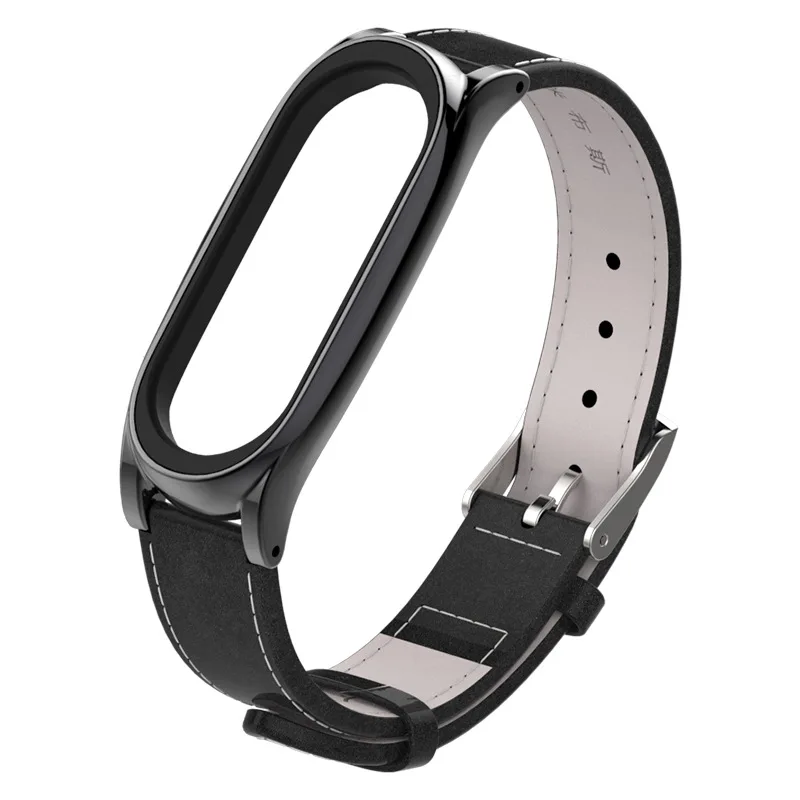 Кожаный mi Band 4 3 ремешок умные аксессуары ремешок+ металлический корпус для Xiaomi mi Band 4 браслет SL спортивный пояс с металлическим чехлом - Цвет: black