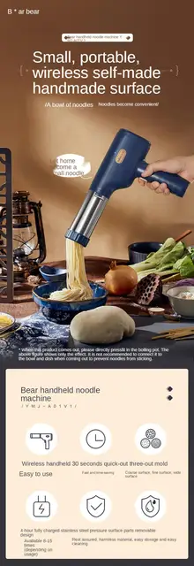 DUTUI Noodle Pressing Machine Small Household Electric Noodle Machine  Handheld Noodle Gun Pastry Tools Four Kinds of Molds Four Kinds of Food,Red