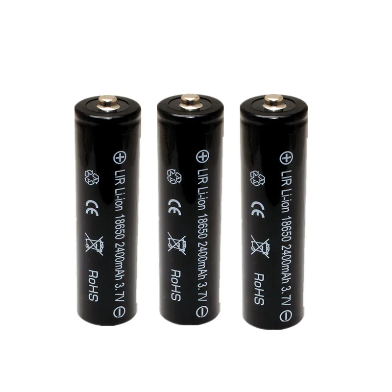 LIR Li-ion 18650 A Rechargeable Battery 3.7V 2400mAh Lithium for Flashlight 2-4pcs Pointed Black | Электроника