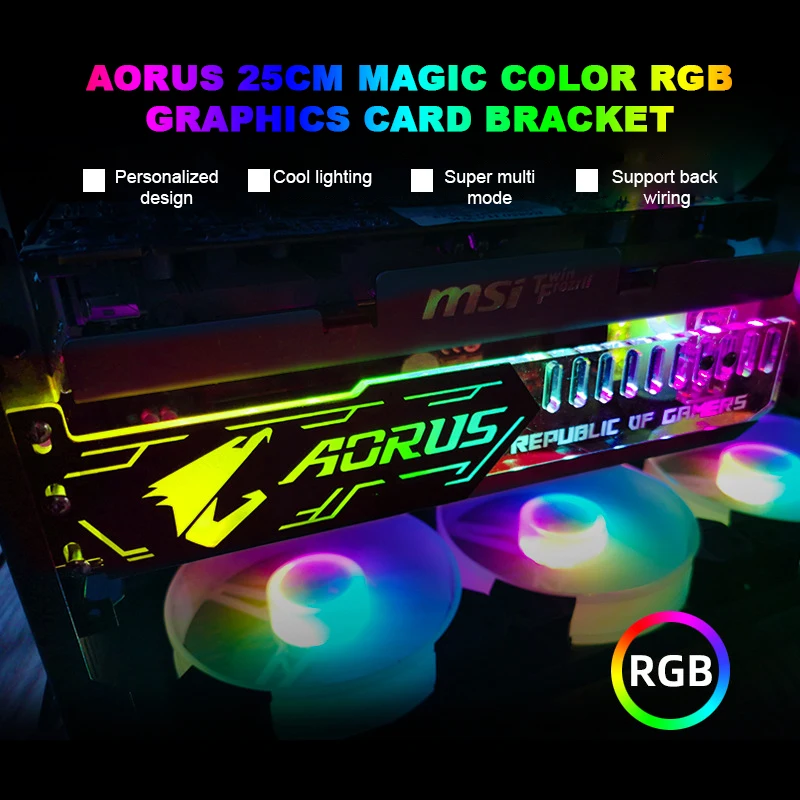 COOLMOON 25 см RGB держатель VGA A-RGB Horizental GPU кронштейн Поддержка 5V 4Pin ореолом кулер для