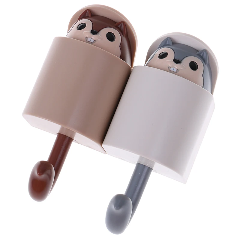 

Wall Mounted Adhesive Plastic Cartoon Squirrel Decorative Hooks Coat Hanger Hat Rack Key Sundries Organizer