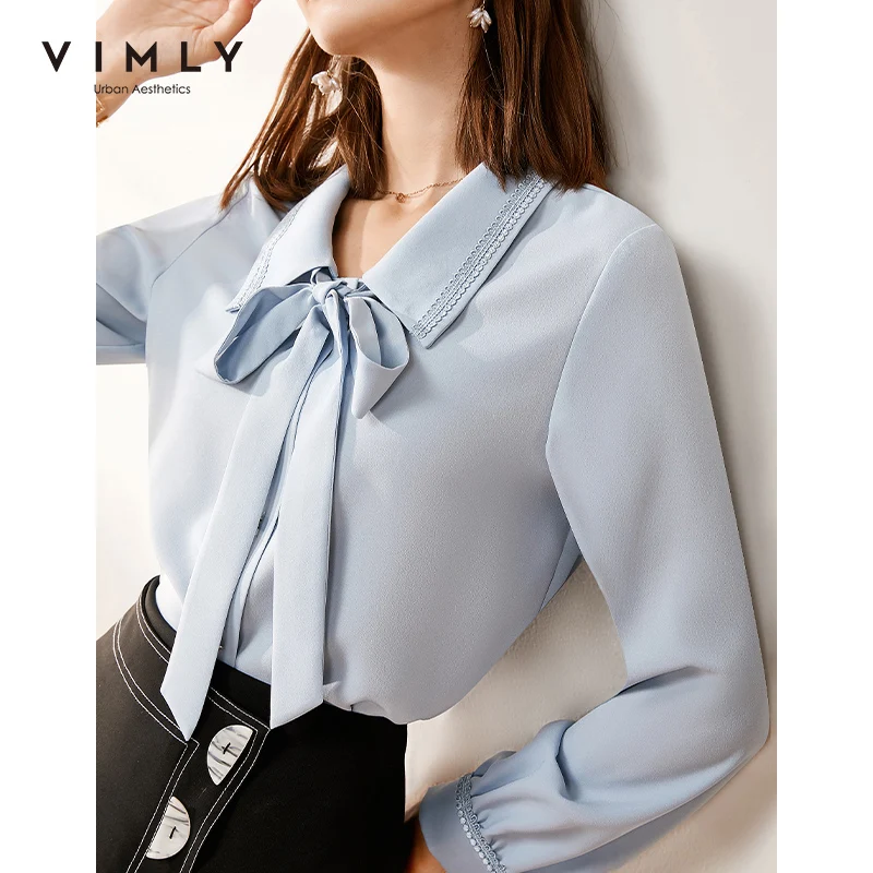 Vimly женская блузка элегантная офисная Дамская отложной воротник бант