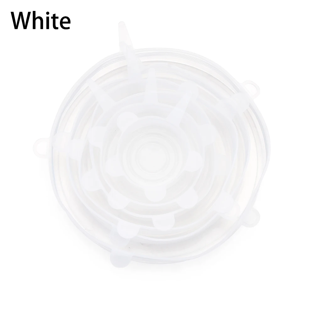 6 шт./компл. универсальная силиконовая форма крышка многоразовый силикон растягивающиеся крышки для кухонная миска крышка чашки кухонные аксессуары - Цвет: Белый