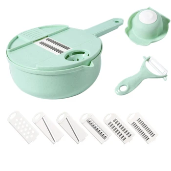 

Multi-Functional Vegetable Slicer Chopper Kitchen Cutter Vegetable Fruits Tools with 6 Blades Egg Divider Drainer,Green