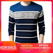 Spring Autumn Fashion Striped Knit Sweater Fleece Thick Men's Warm Comfy Burgundy Long Sleeve Slim Pullover Casual Clothing