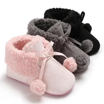 

Baby Shoes Girl Crib Shoes Toddler Infant Newborn Fluff Warm Balls Cotton Soft Sole Anti-slip Infant Baby Shoes Moccasins