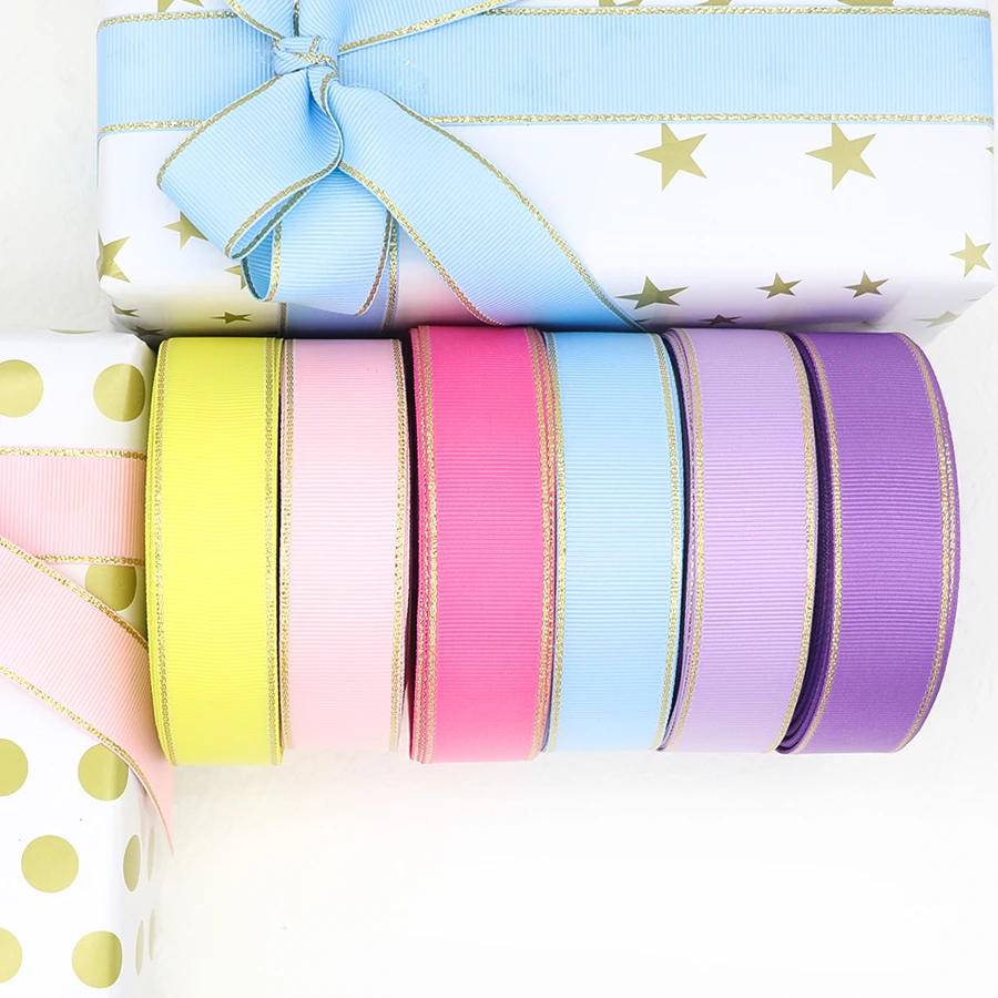 10 Yards 10MM/25MM/38MM Glitter Gold Edge Grosgrain Ribbon For Hair Bows/ Gift Packaging DIY Christmas Decor Materials Y19042101 grosgrain ribbon