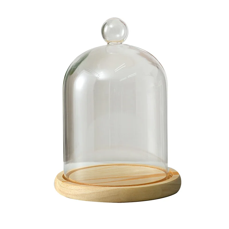 2sets/pack 9*11cm Ball Top Glass Dome Vase Home Deocration Flat Log Base Transparent Cover Wedding Live Prop Birthday Gift 3
