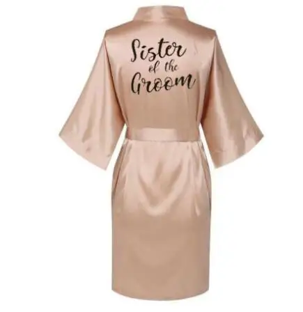 champagne gold robe bride satin kimono robe women wedding sister of the bride printing bridesmaid bridal party robes
