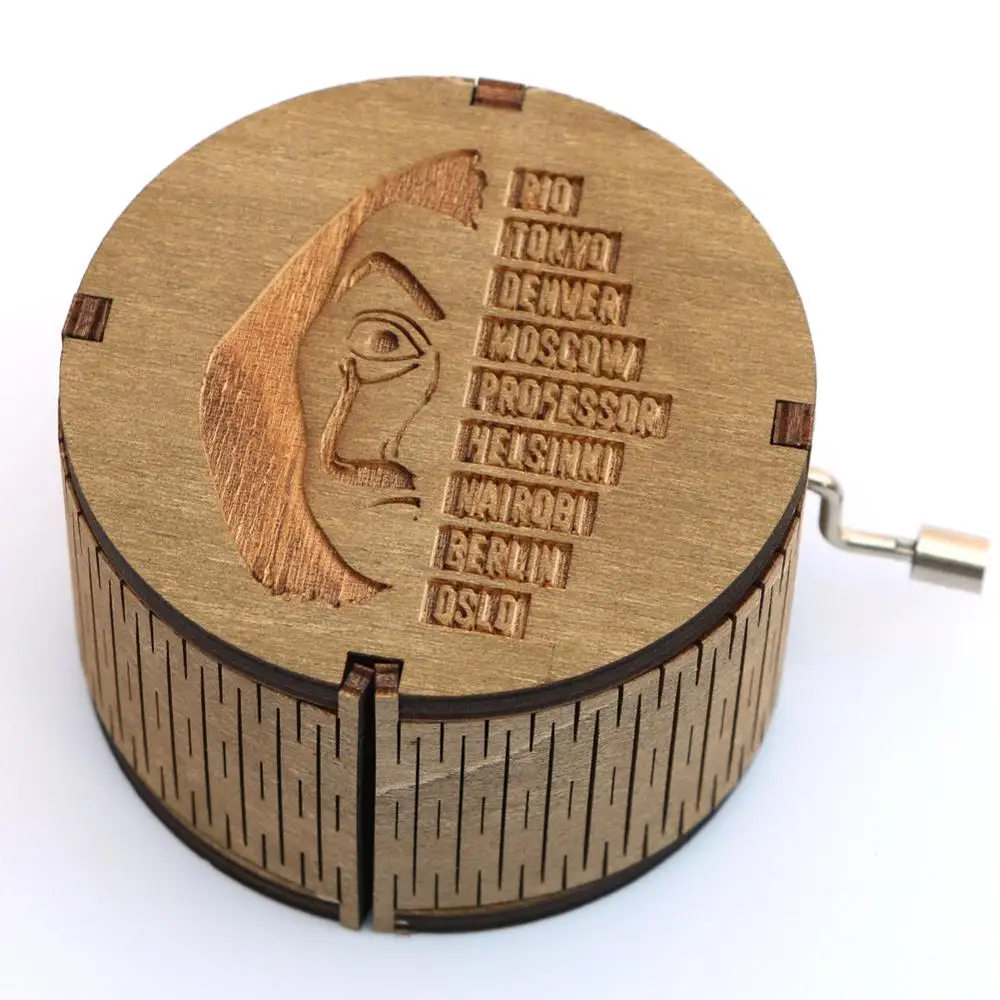 Antique Carved Gift Box Wooden Cylindrical Hand-Cranked Music Box Birthday Gift Christmas Gift New Year Gift 6