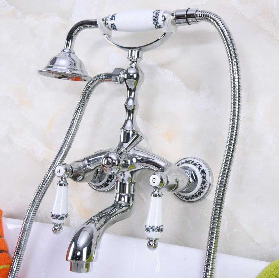 Bathtub Faucet Chrome Wall Mounted Rain Shower Faucet Round Handheld 2 Handle Luxury Bathroom Mixer Tap Set Zna215 Bathtub Faucets Aliexpress