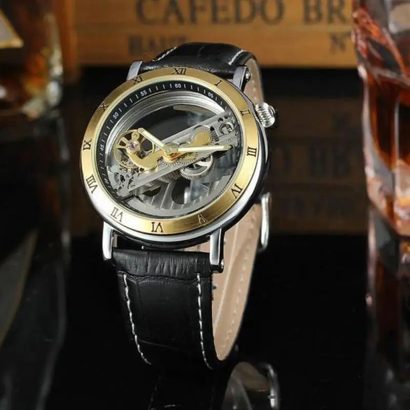 

FORSININ Belt Men's Automatic Mechanical Fashoion Creative Watch Through Hollow Leisure Waterproof Leather Strap Men Watches