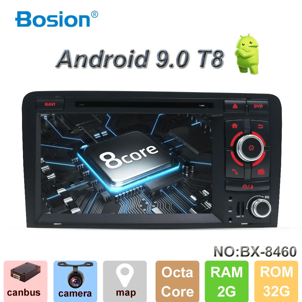 Excellent Bosion 7 inch HD 2 Din Car Radio Stereo Android 9.0 Octa Core DVD Player Multimedia Navigation GPS For Audi A3 8P 2003-2011 0