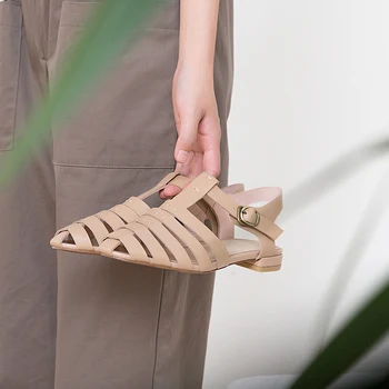 

INS hot women sandals Leather shoes plus size 22-26.5 cm ladies shoes Heel 1.5cm high Cowhide + Sheepskin + Pigskin Roman shoes