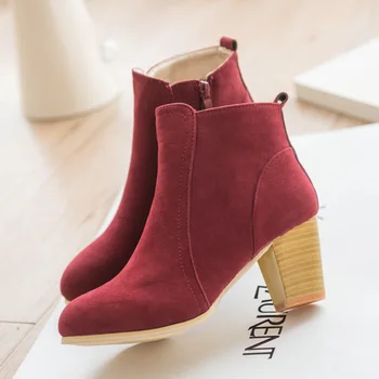 

New Autumn Winter Women Boots Flock Ankle Boots Women Boot Ladies Party Western Stretch Fabric Boots Plus Size 35-42