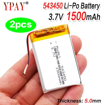 

2pcs 1500mAh 543450 3.7V Polymer Lithium Rechargeable Battery Li-ion Battery 503450 523450 for Smart Phone DVD MP3 MP4 Led Lamp
