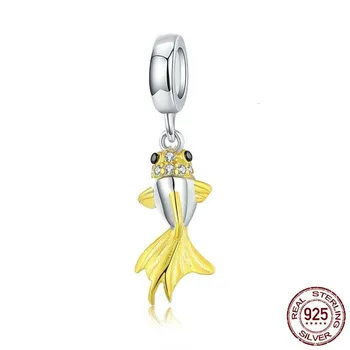 

925 Sterling Silver Gold Color Fish Tail Pendant Charm for Original Silver Bracele and Necklace Women DIY Jewelry BSC127
