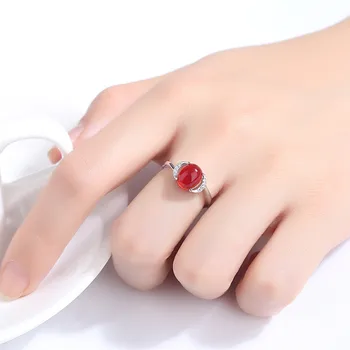 

New Arrival Lady Silver 925 Ring Female Accessories Shining Crystal Red Oval Rings For Women Jewelry Finger Trendy Birthday Gift