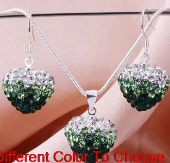 

4 set/lot multicolor mixed Beads Gradient Heart set drop earrings Necklace Pendant 16 inch Snake Chains s2333