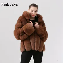 Розовая Java QC19018 Новое поступление шуба из натурального Лисьего меха Женское зимнее толстое меховое модное пальто роскошное меховое платье горячая Распродажа воротник-стойка