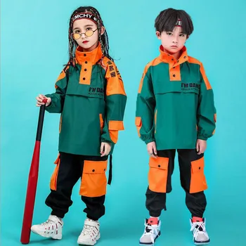 

Kids performance Hip Hop Clothing High Neck Jacket Top Running jeans Pants for Girl Boy Jazz Dance Costume Clothes Wear