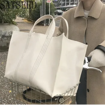 

2020 Summer New Style Korean Canvas Female Bag Simple Shoulder Bag Harajuku Style Portable Large Capacity Large Bag
