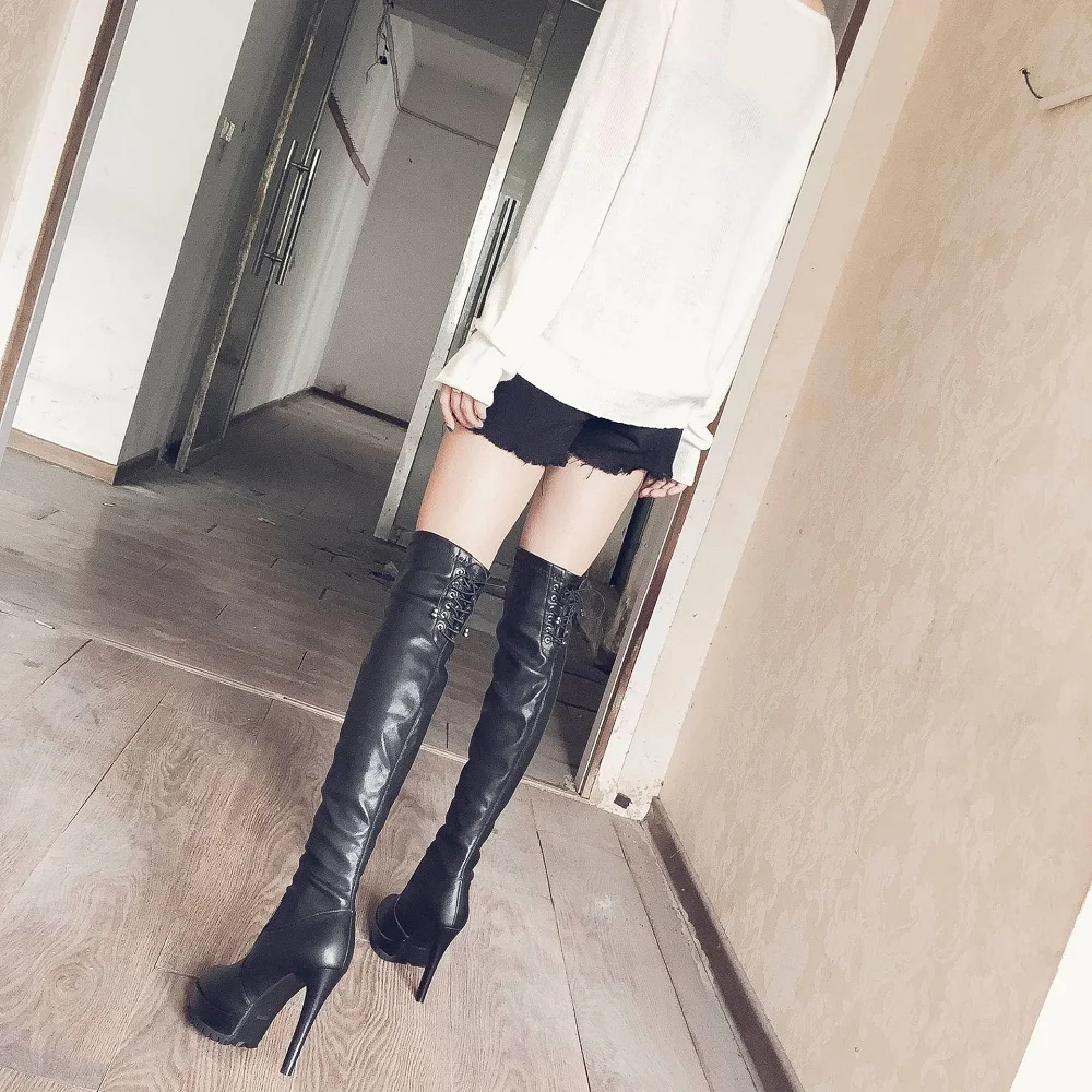 

Winter New Fashion High Heel Long Boots Thin Heel Platform Women's Boots Over-the-Knee Boots Sexy Ladies Leather High Tube Boots
