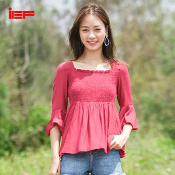 

IEF Autumn Women Elegant Chiffon Blouse Fashion Square Collar Long Sleeve Loose Shirt Tops 0626A-D8889-7-