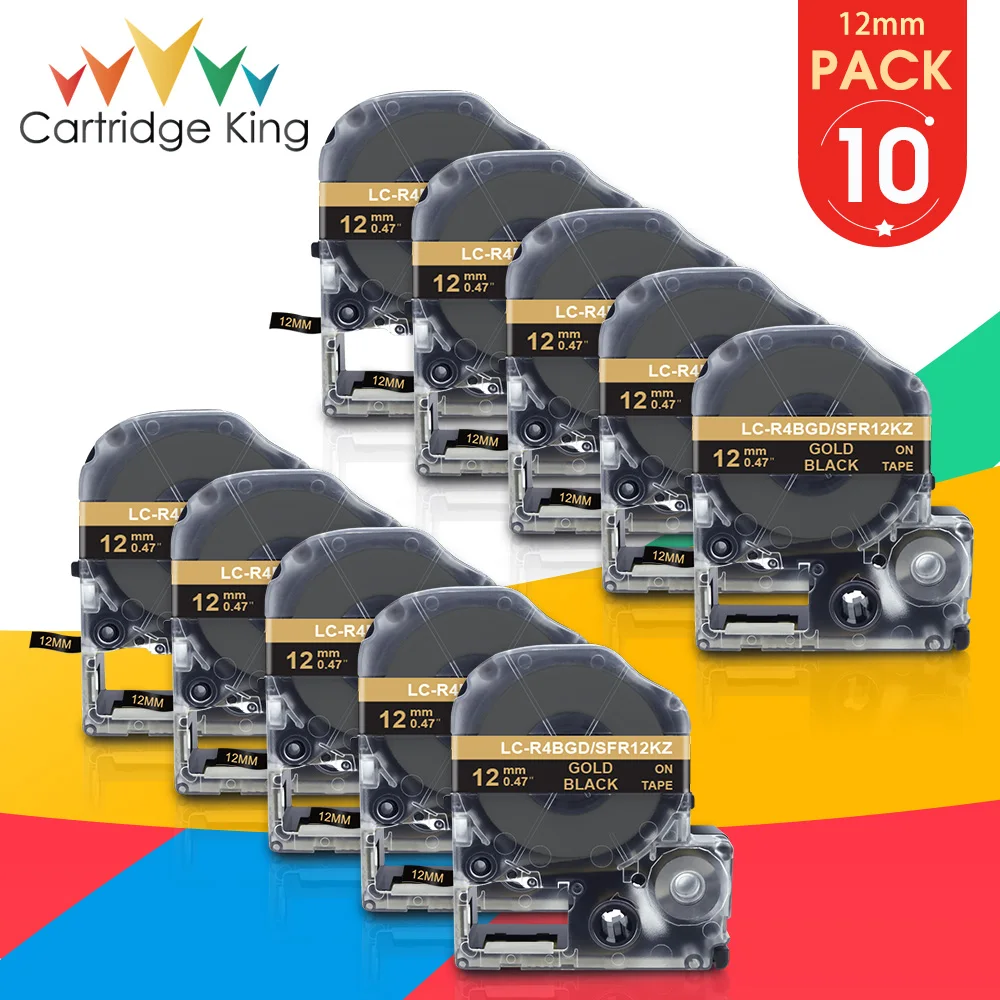 

10PK SFR12KZ LK-4BKK Gold on Black 12mm Satin Ribbon Tape for Epson Label Tape Gift Wrapping Ribbon Tape for LabelWorks LW-400