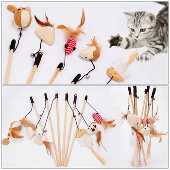 

1Pc Cat Interactive Toy Stick Feather Wand With Small Bell Mouse Cage Toys Plastic Artificial Colorful Cat Teaser Toy Supplies