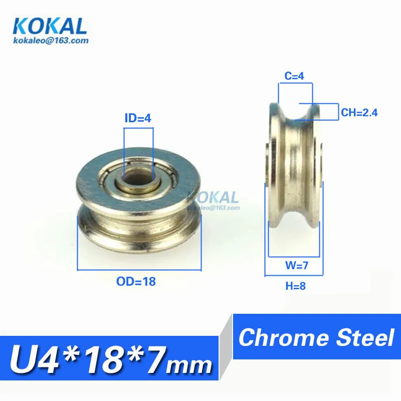 

[U0418-7]Free shipping 10PCS 624ZZ ball bearing U groove type wheels 4mm*18mm*7mm non-ball bearing metal bearing roller
