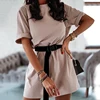 Hot Seller Leisure Dress Short-Sleeve Oversize Khaki Sports Fashion Summer Casual O-Neck Loose Including-Belt 4001224602584
